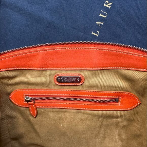 Ralph Lauren Tangerine Pebbled Leather Silver Trim "Proprietor" Satchel Hand Bag - Picture 14 of 16